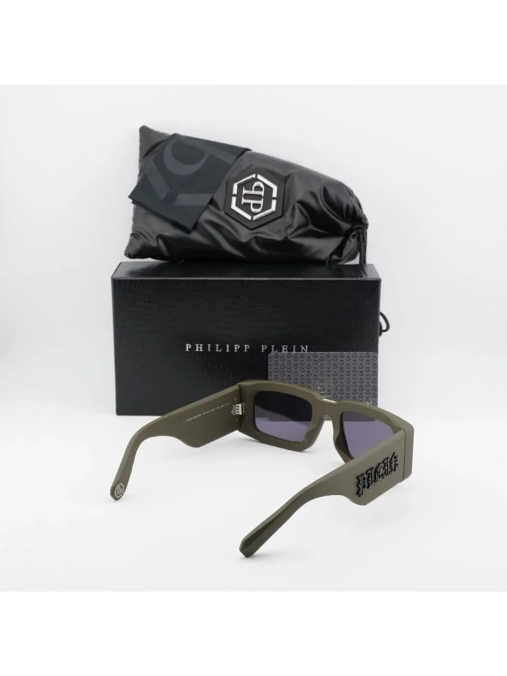 Philipp Plein SPP149 0C02 Unisex Sunglasses Green Rectangle Frame, Blue Lenses